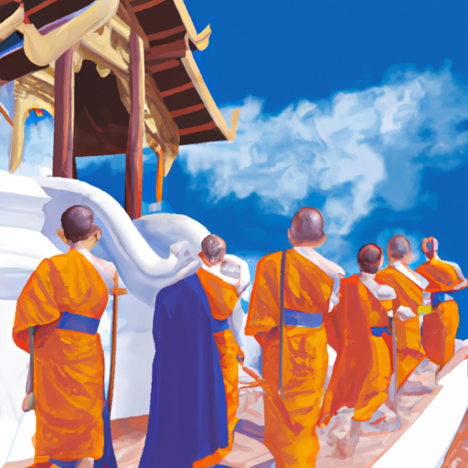 נזירים הולכים בתור במקדש בצ'אנג מאי